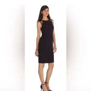 White House Black Market Black Sheath Dress Size 4 Mesh Illusion Neck Cocktail
